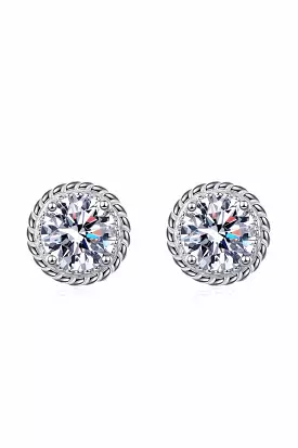 1 Carat Moissanite Rhodium-Plated Round Stud Earrings