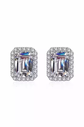 1 Carat Moissanite Rhodium-Plated Square Stud Earrings