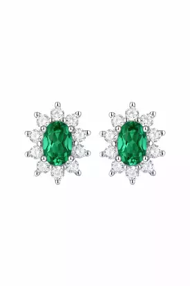 1 Ct Emerald and CZ Stud Earrings