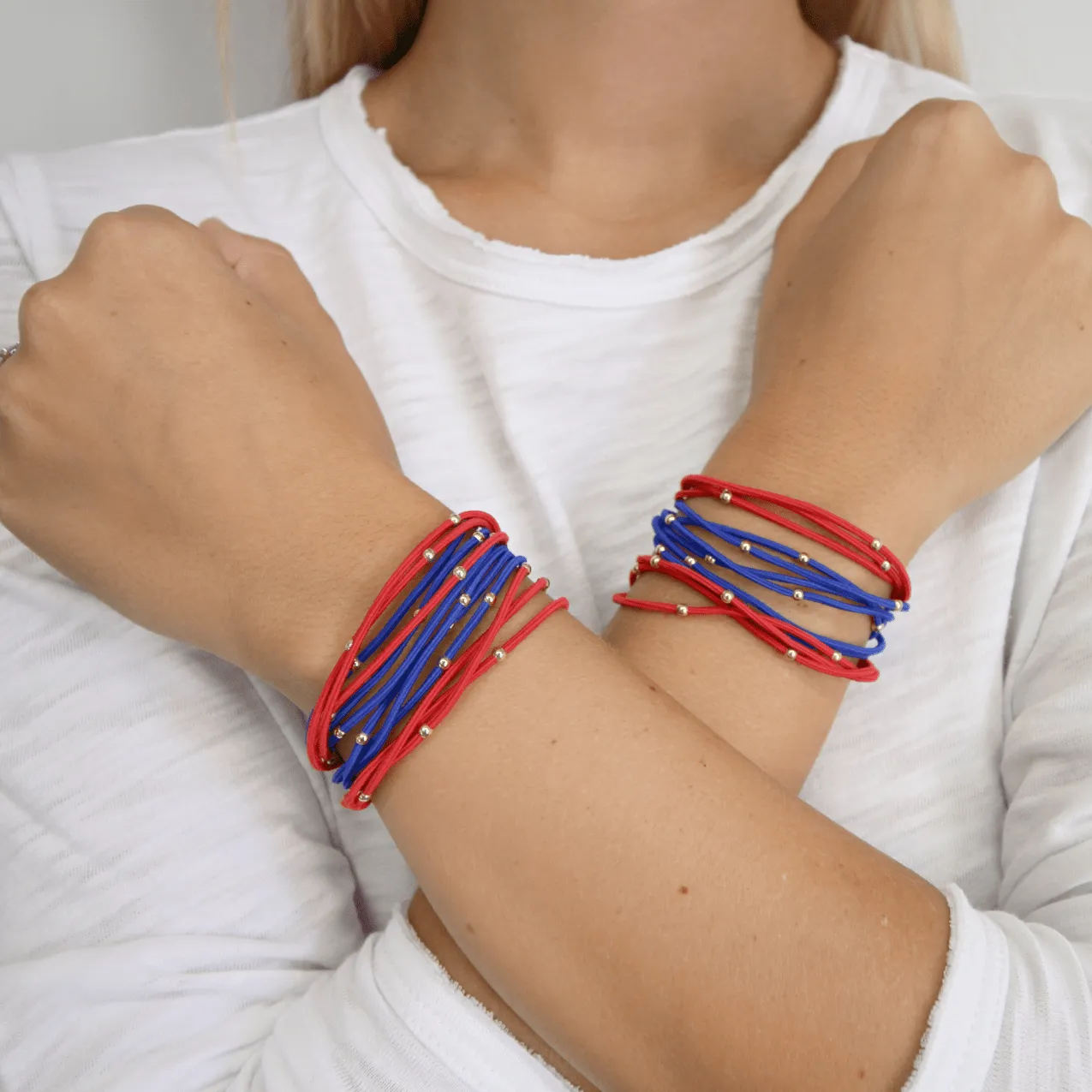 3mm Gold Water Pony Waterproof Bracelet Hair Bands in Royal Blue and Red (#15)