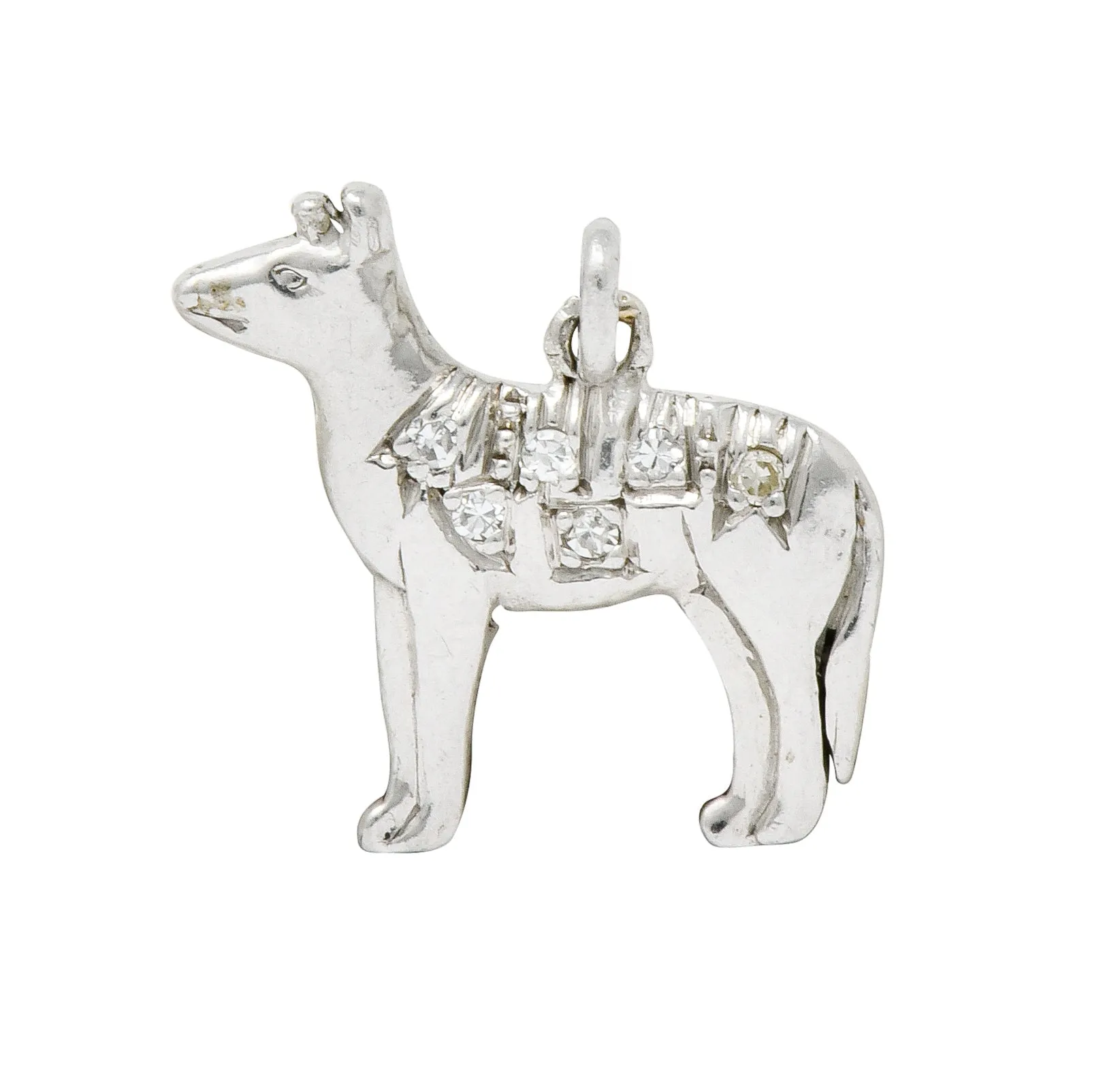 Adorable Retro Diamond Platinum Dingo Dog Charm