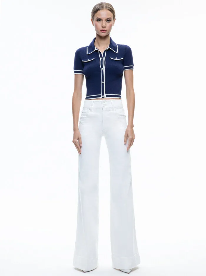 Alice + Olivia - Marlena Button Front Polo - Indigo/Ecru