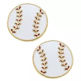 Baseball Enamel Stud Earrings - Gold/White