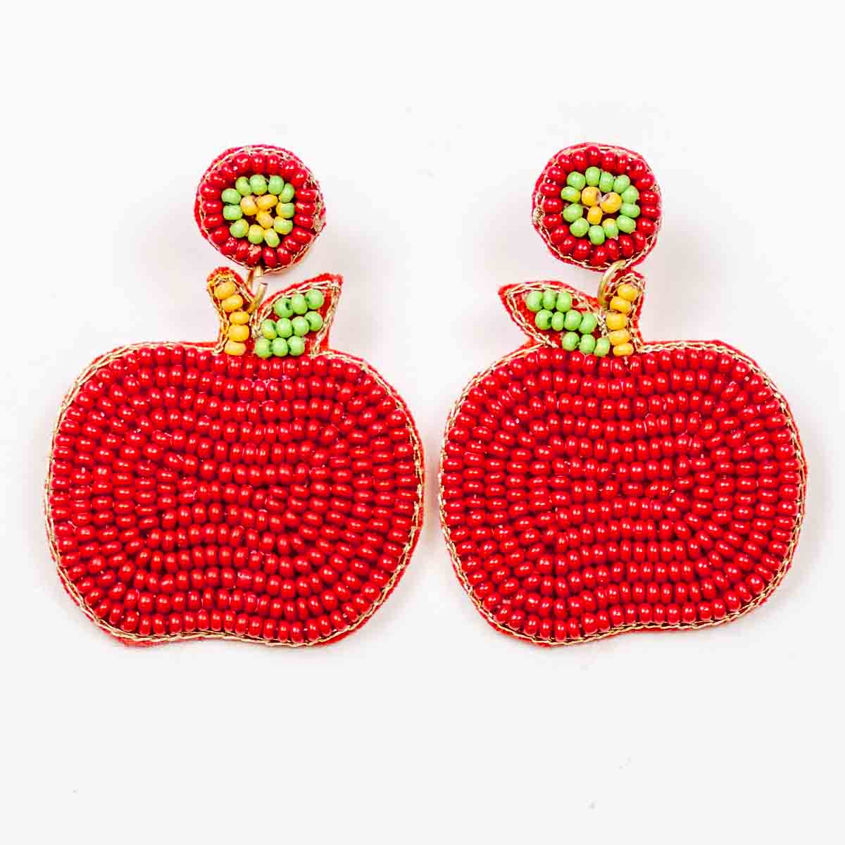 BEADED APPLE EARRINGS - RED