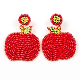 BEADED APPLE EARRINGS - RED