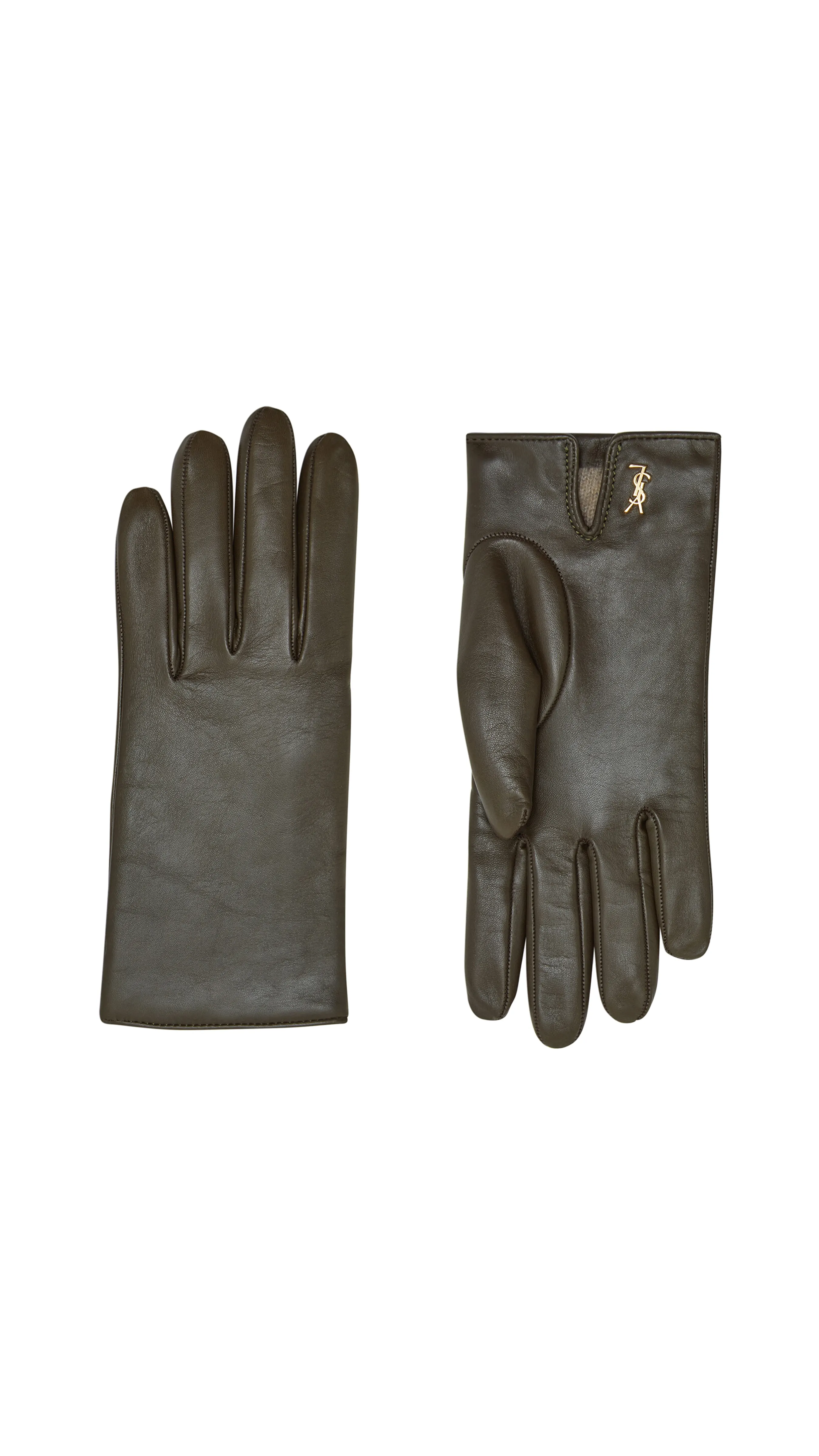 Cassandre Short Gloves in Lambskin and Cashmere - Khaki/Gold