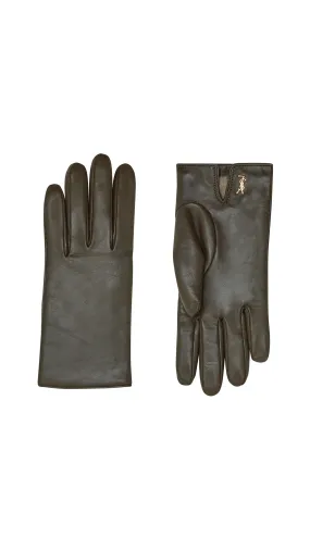 Cassandre Short Gloves in Lambskin and Cashmere - Khaki/Gold