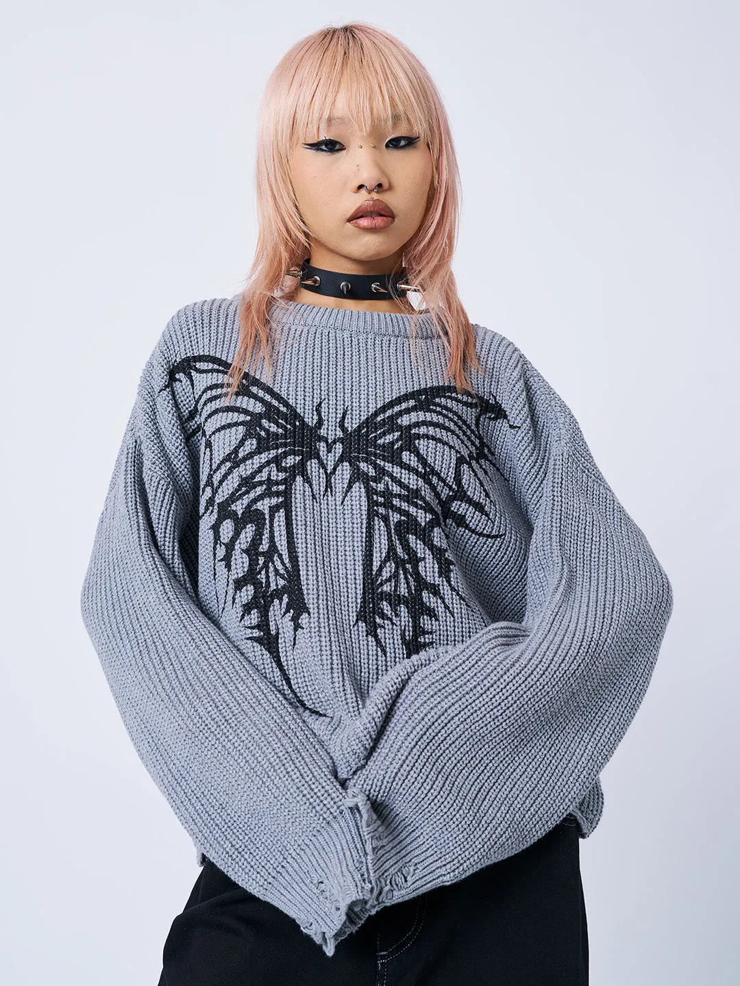 Darkwave Butterfly Distressed Knit Jumper