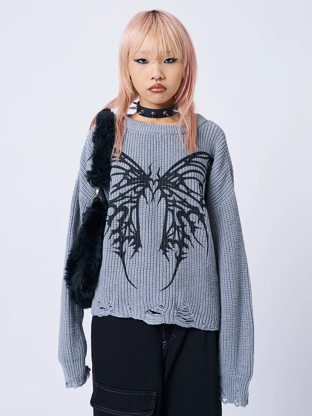 Darkwave Butterfly Distressed Knit Jumper