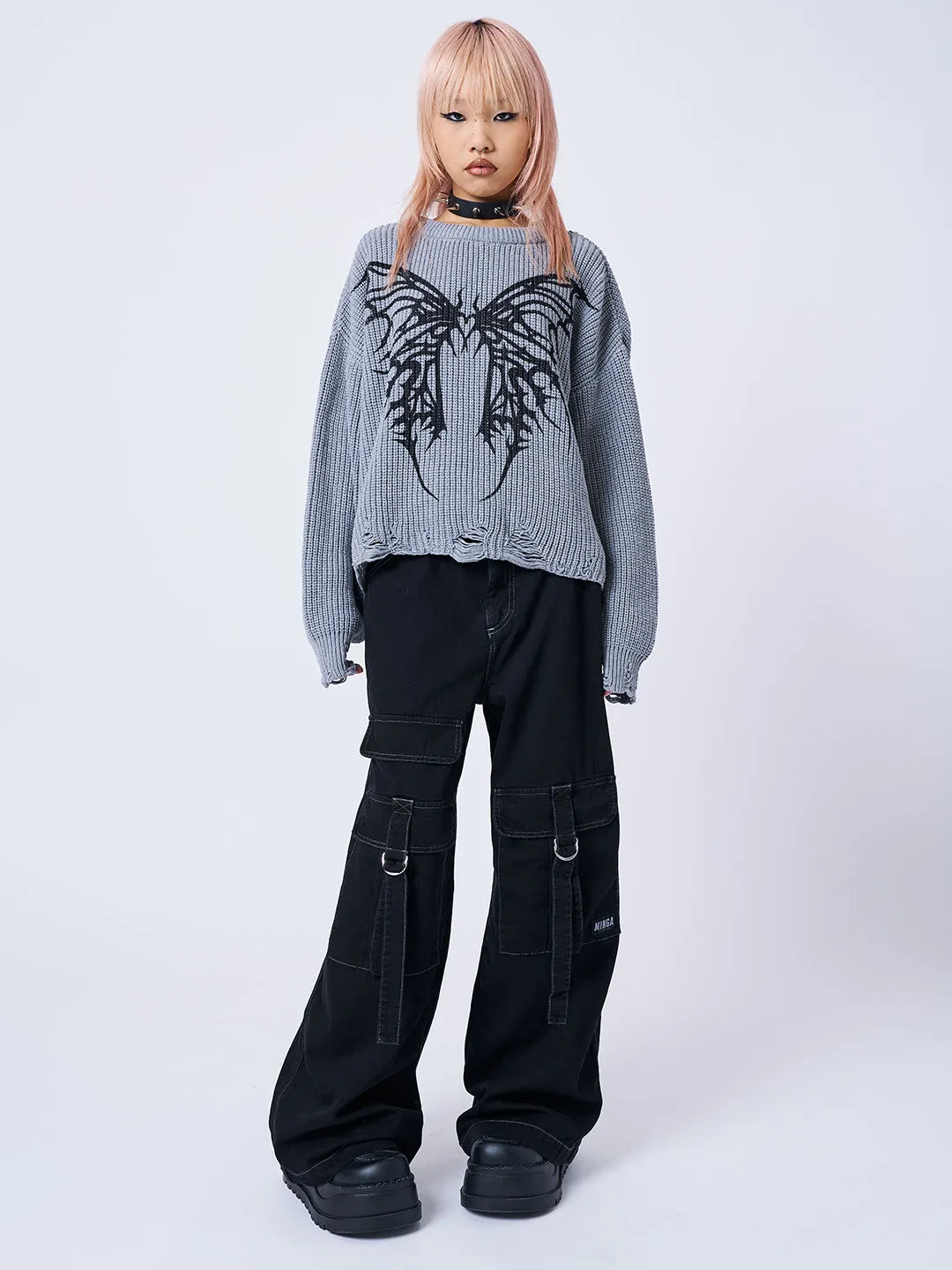 Darkwave Butterfly Distressed Knit Jumper