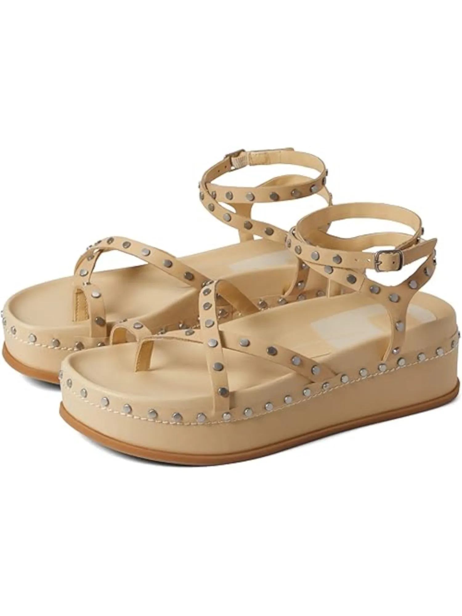 DOLCE VITA Womens Vanilla Beige Strappy Ankle Strap Studded Welma Round Toe Platform Buckle Leather Sandals Shoes