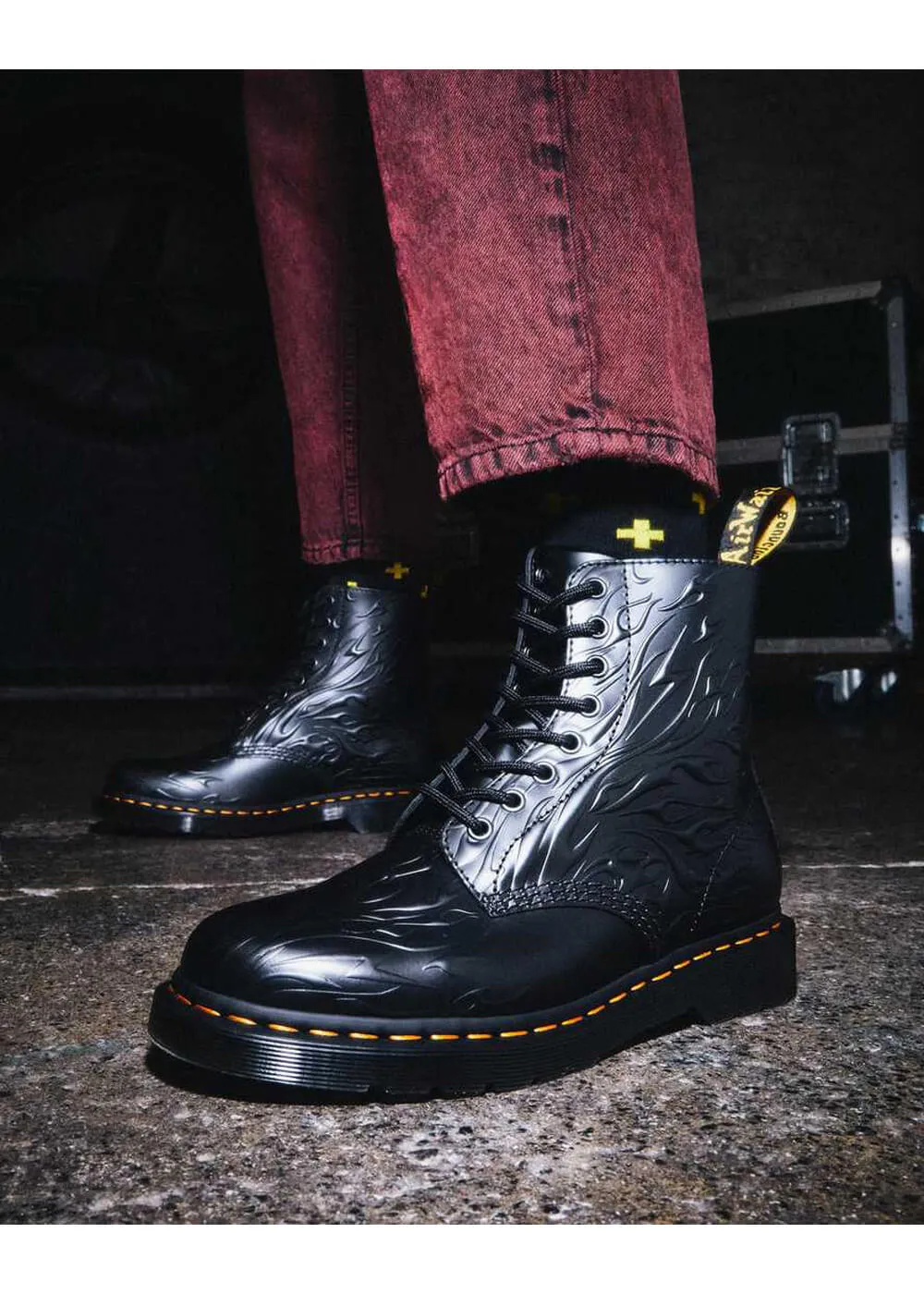 Dr. Martens 1460 Flame Relief Leather Lace Up Boots Black