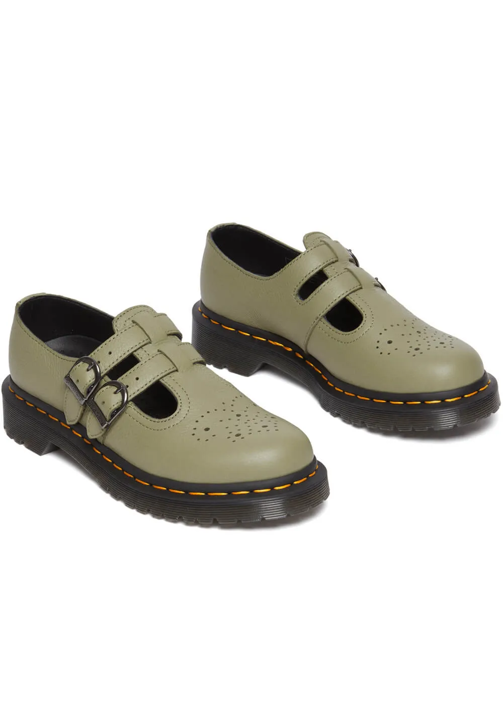 Dr. Martens 8065 Leather Mary Janes Muted Olive Green