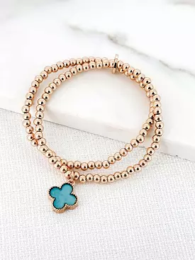 Envy Double Bead Clover Bracelet - Gold & Aqua