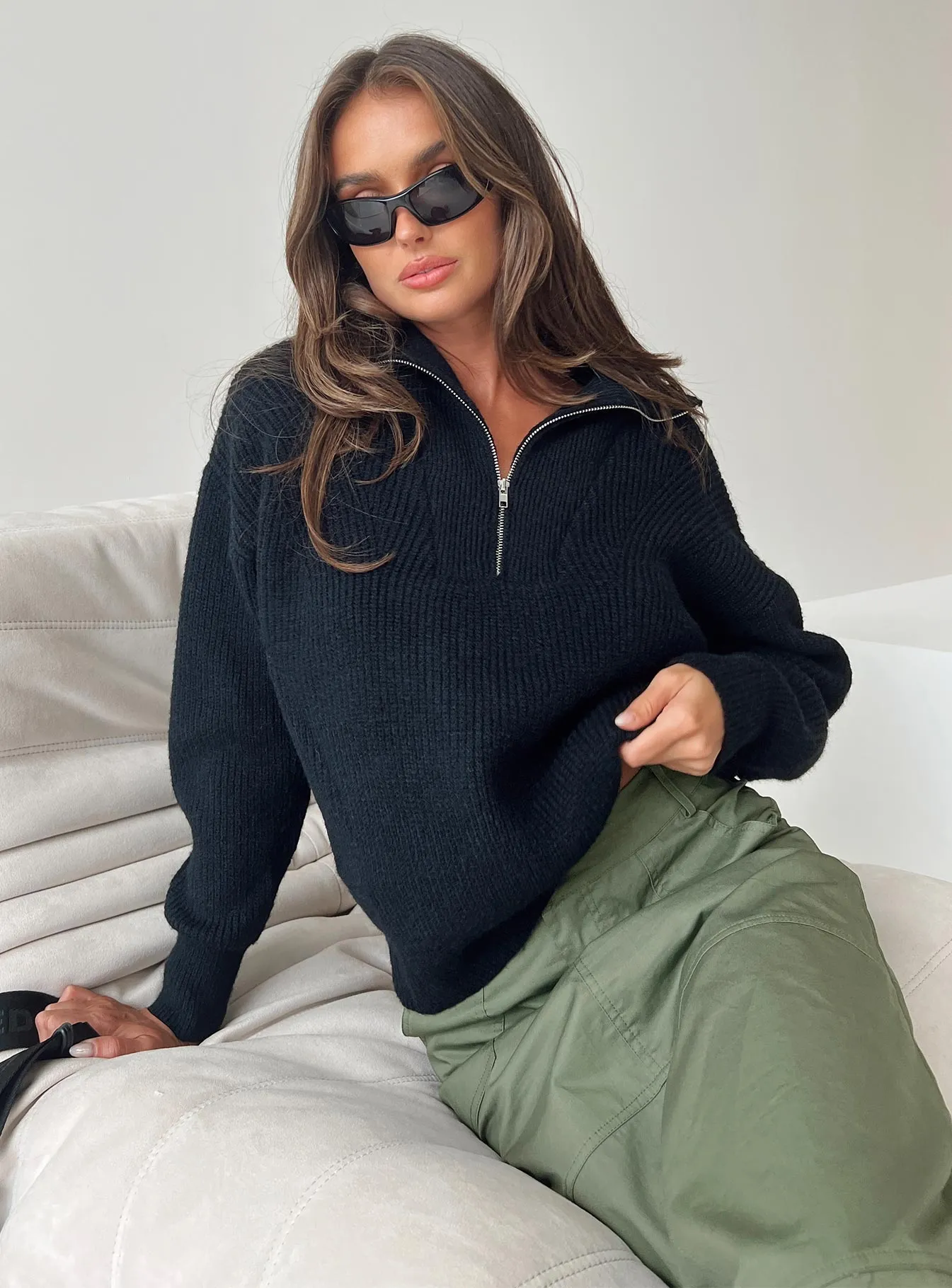 Ferry Zip Front Jumper Black