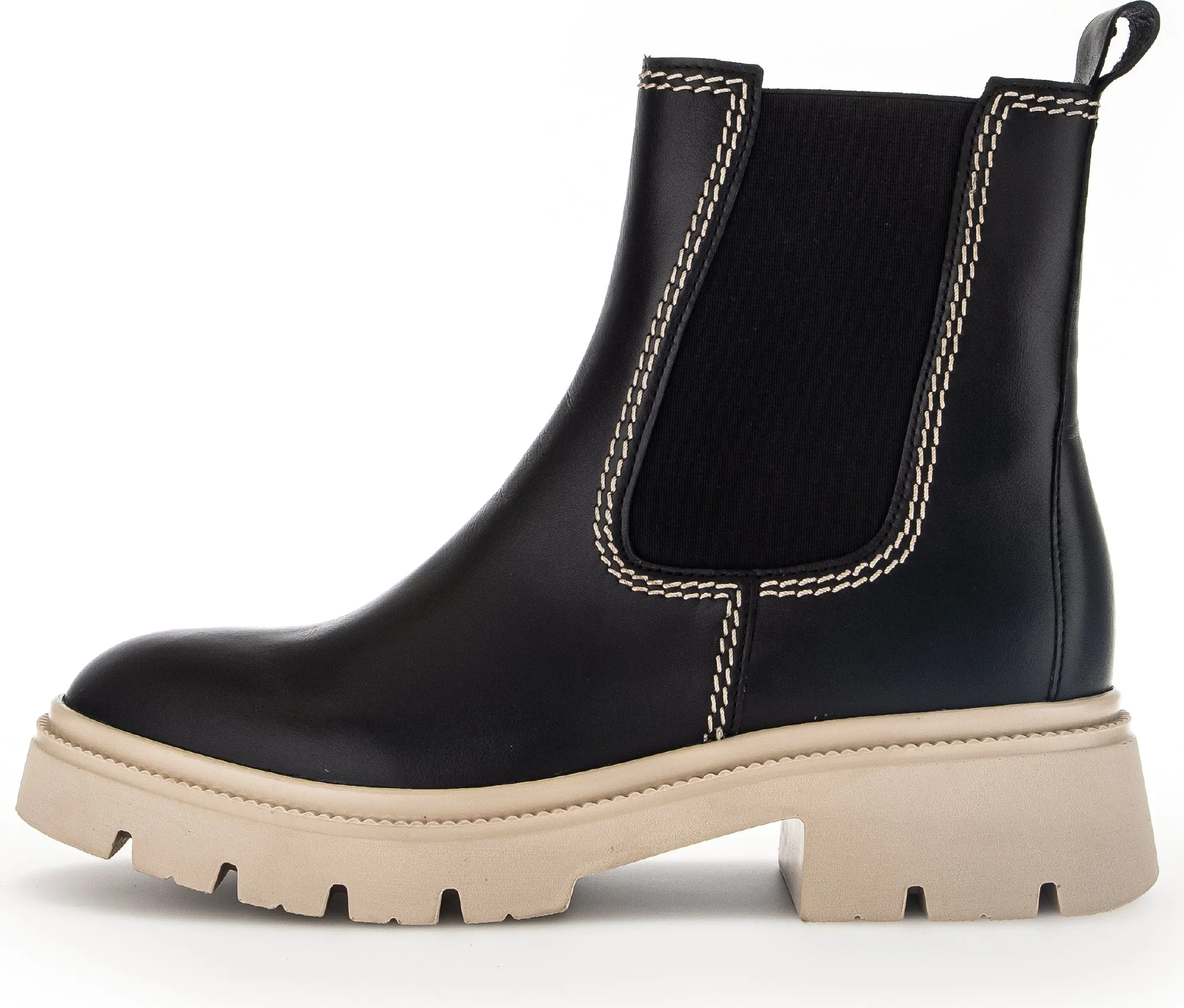 GABOR Black Leather Trek Sole Ankle Boot