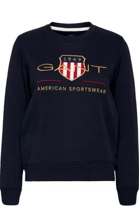 GANT Women Gold Shield Crew Sweatshirt Navy