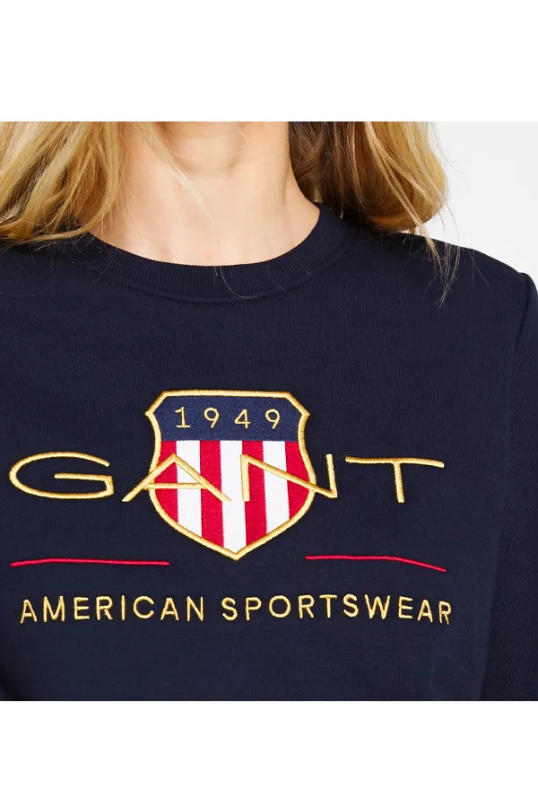 GANT Women Gold Shield Crew Sweatshirt Navy