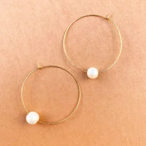 Gold Filled Floating Pearl “Darian” Hoop Earrings