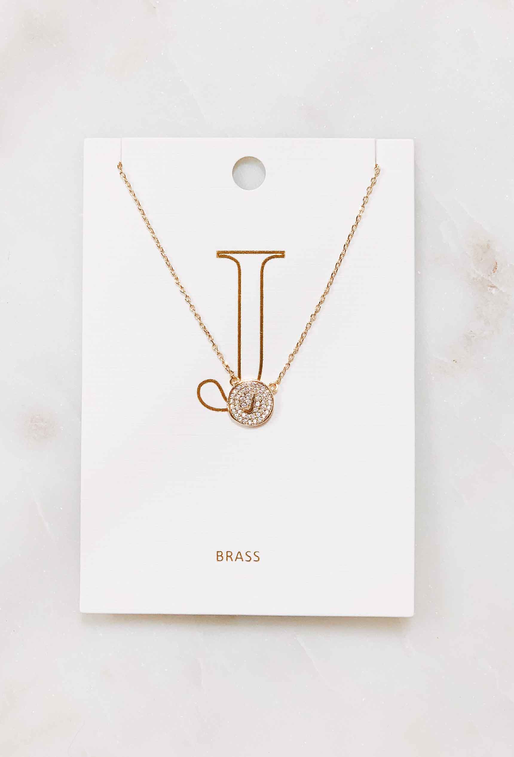 Gold Pave Coin Initial Necklace