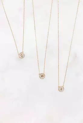 Gold Pave Coin Initial Necklace