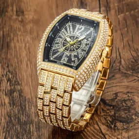 Men's Luminous Pointer Quartz Full Diamond Waterproof Wristwatch