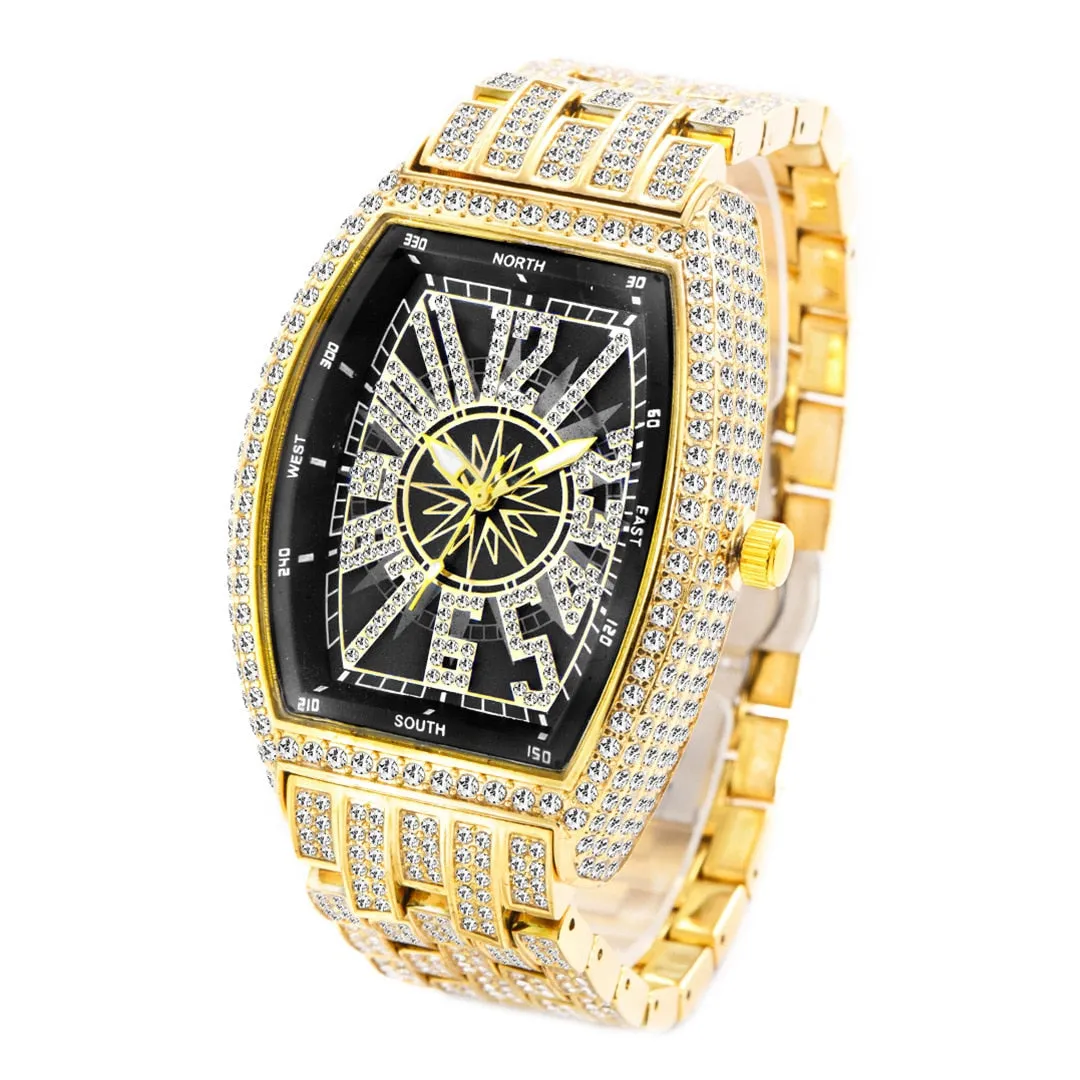 Men's Luminous Pointer Quartz Full Diamond Waterproof Wristwatch