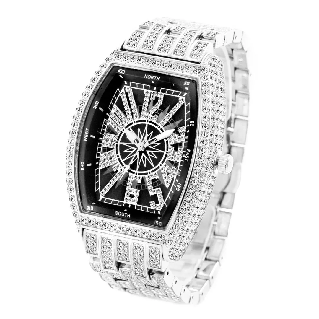 Men's Luminous Pointer Quartz Full Diamond Waterproof Wristwatch