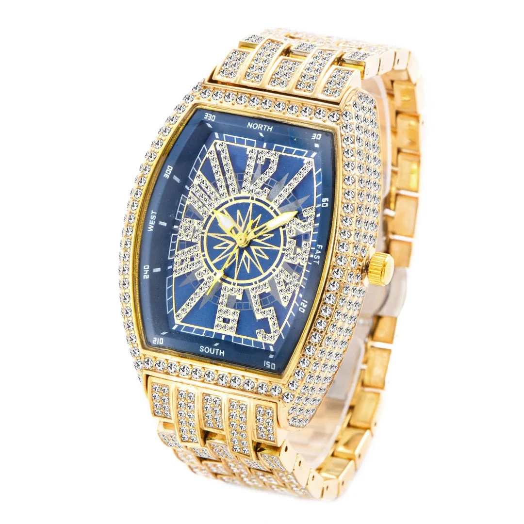 Men's Luminous Pointer Quartz Full Diamond Waterproof Wristwatch