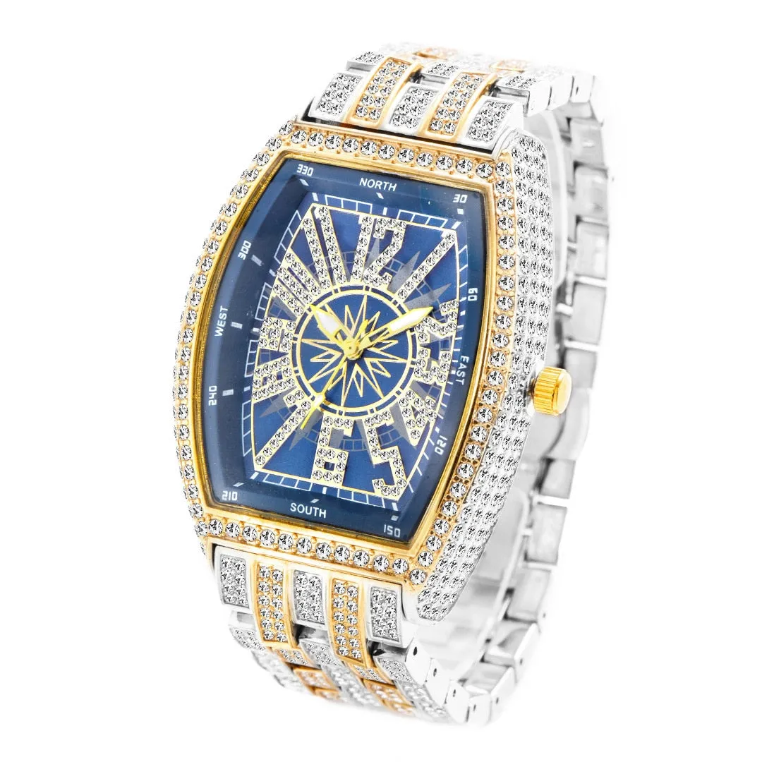 Men's Luminous Pointer Quartz Full Diamond Waterproof Wristwatch