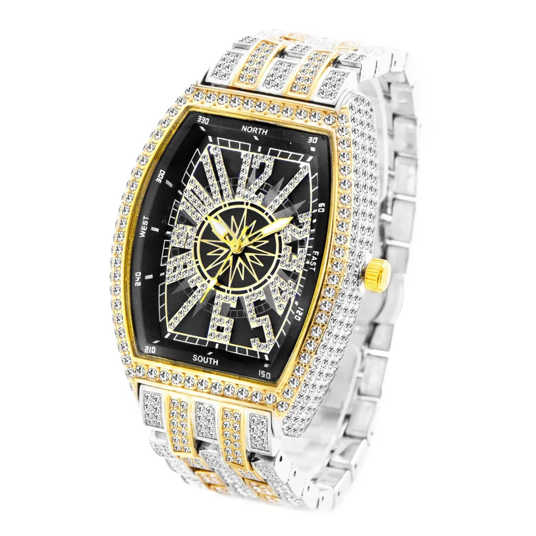 Men's Luminous Pointer Quartz Full Diamond Waterproof Wristwatch