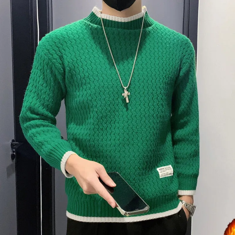 Men's Retro Korean Fashion Solid Color Standard Wool Knitted Pullover