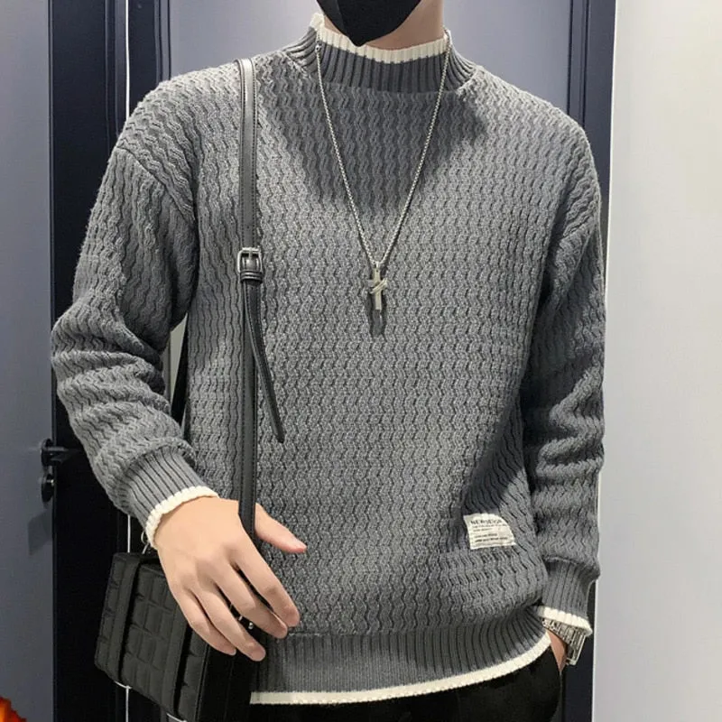 Men's Retro Korean Fashion Solid Color Standard Wool Knitted Pullover