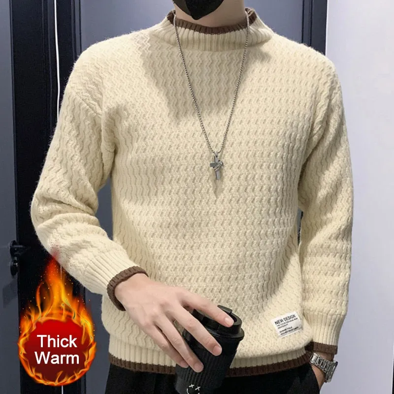 Men's Retro Korean Fashion Solid Color Standard Wool Knitted Pullover