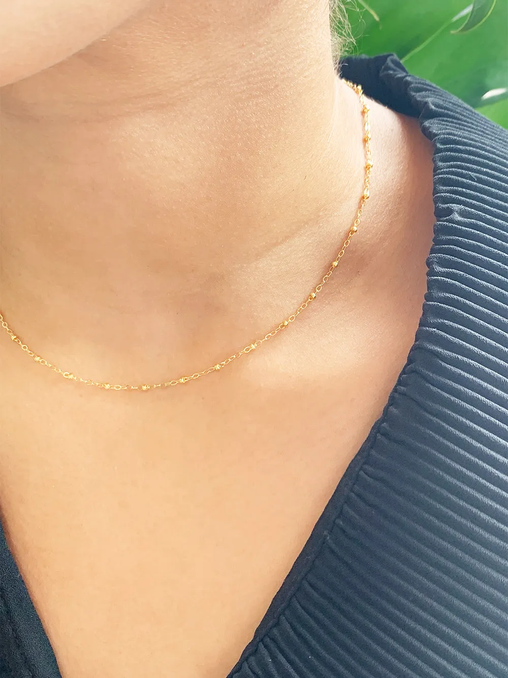 Mia | Flat Oval + Beaded Gold Filled Necklace