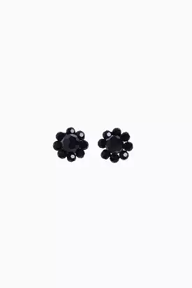 Mini Daisy Stud Earrings Black Crystal