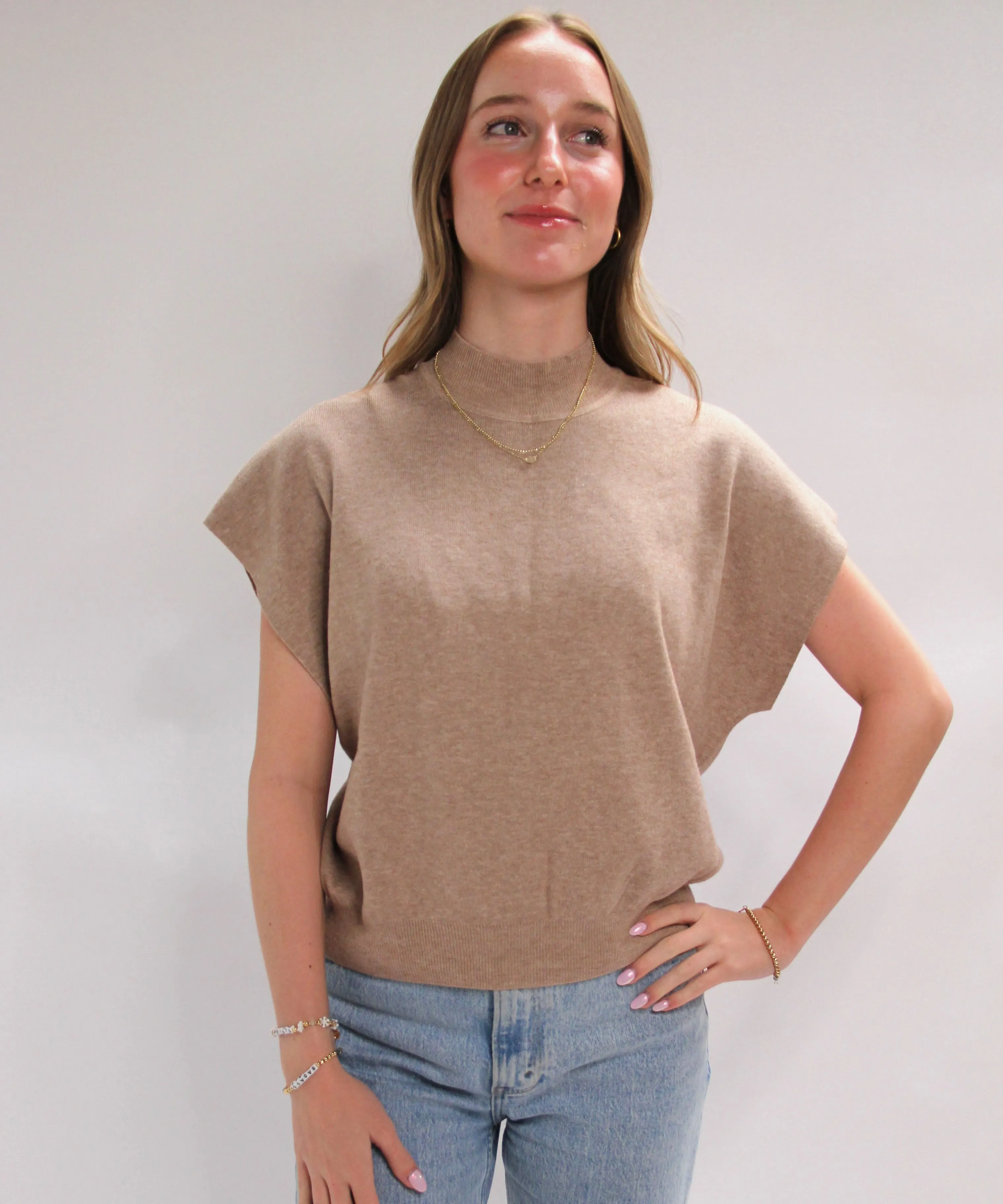 Mock Neck Short Sleeve Top - Oatmeal