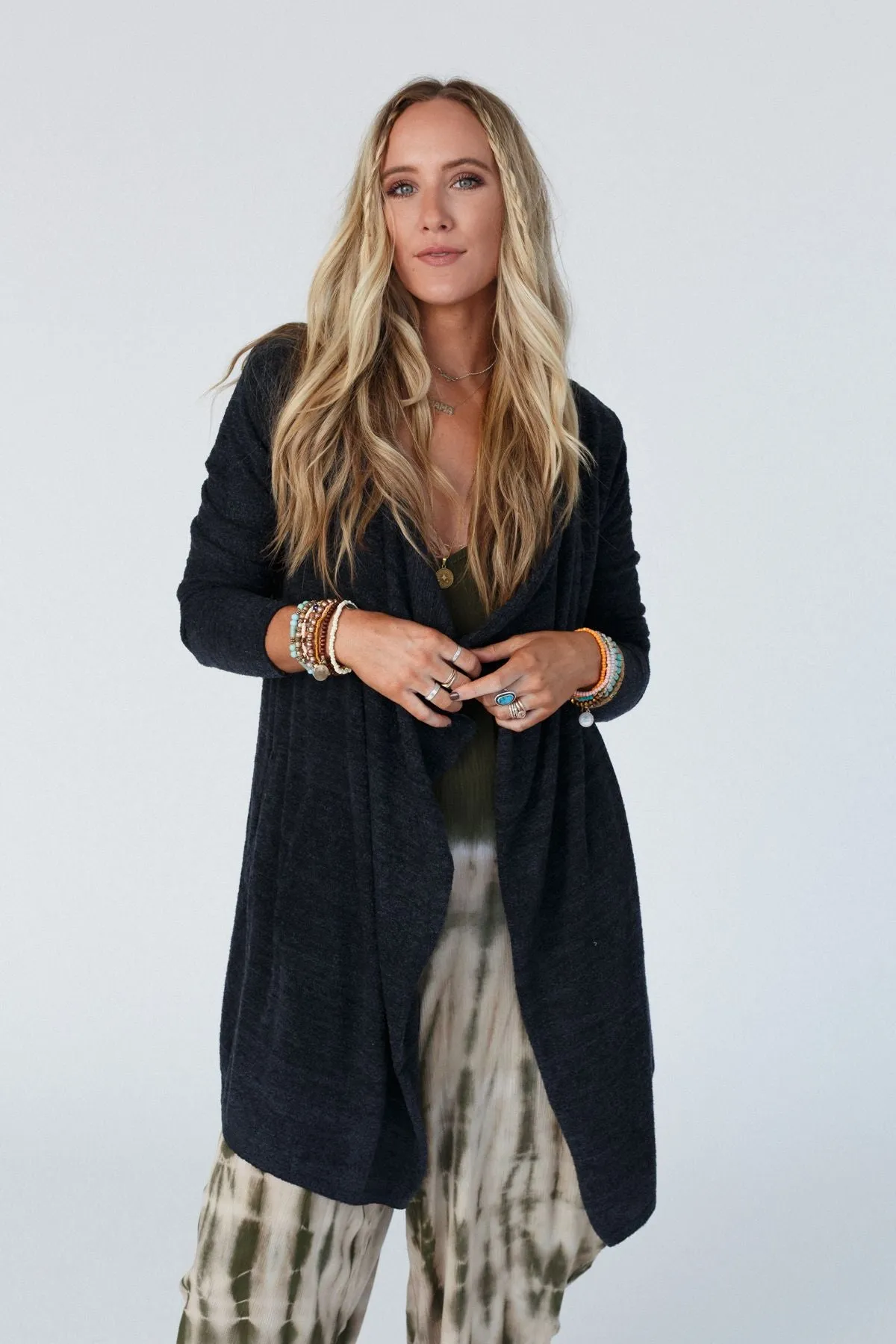 Mulholland Draped Cardigan - Charcoal