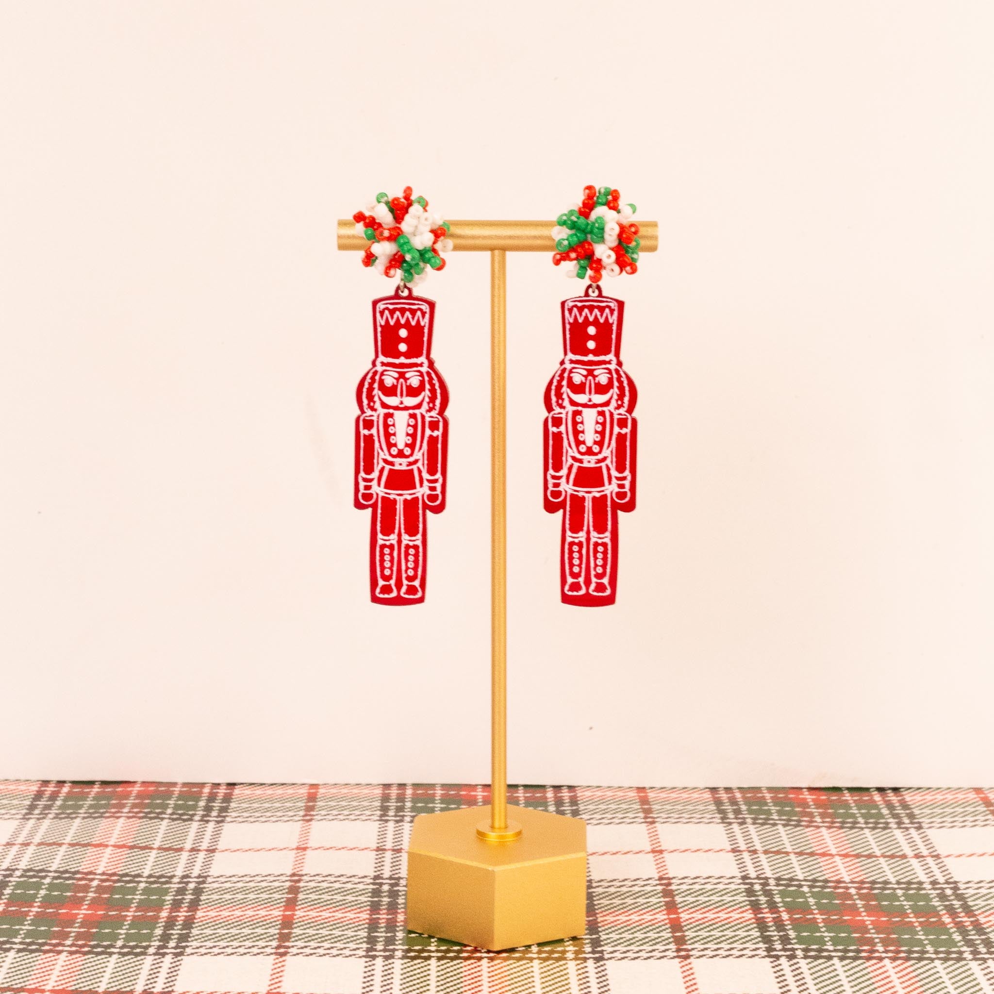 Nutcracker Pom Pom Earrings- Red