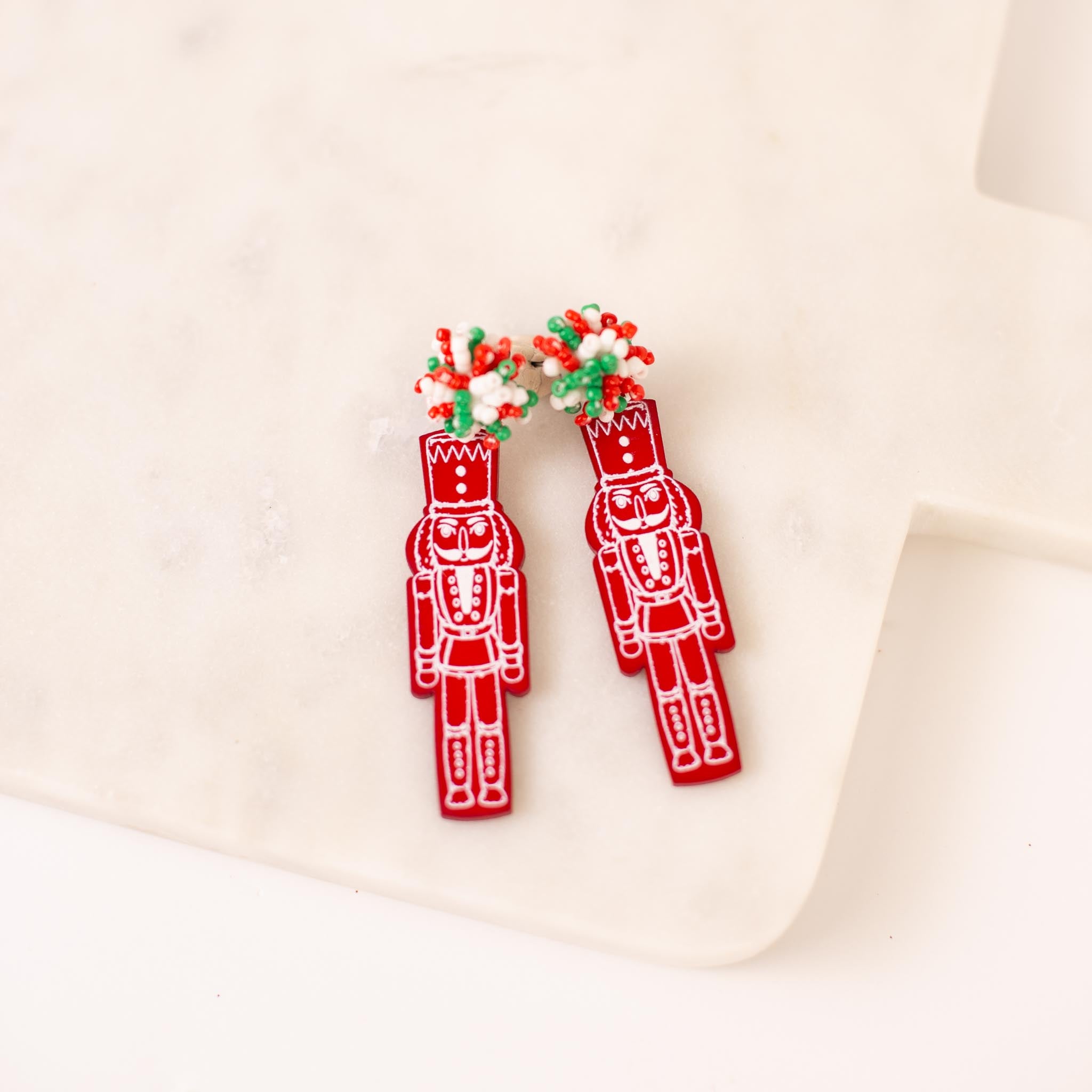 Nutcracker Pom Pom Earrings- Red