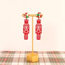 Nutcracker Pom Pom Earrings- Red