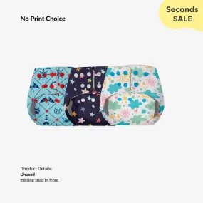 Pack of 3 BASIC Pocket Diaper - Waterproof Outer with Missing Snaps in Front - No Print Choice