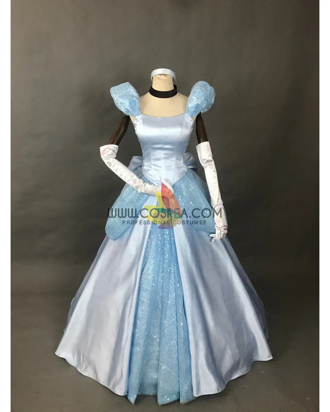 Princess Cinderella Sky Blue Sequined Tulle Cosplay Costume