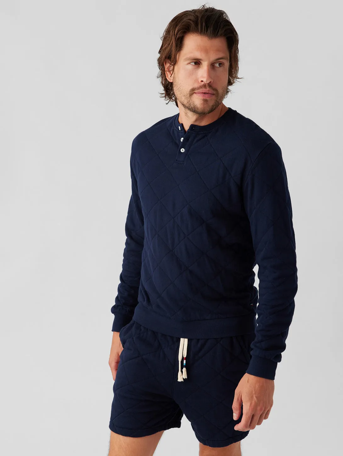 Quilted Henley Pullover - Indigo