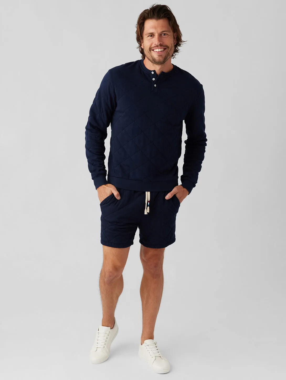 Quilted Henley Pullover - Indigo