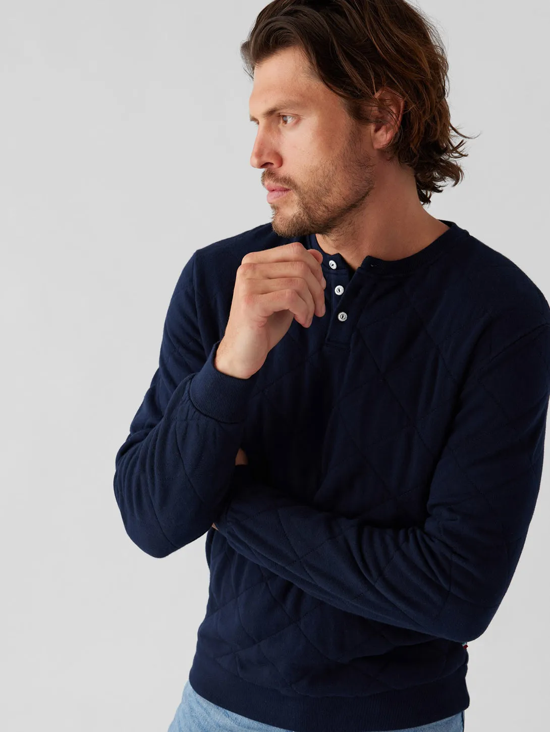 Quilted Henley Pullover - Indigo