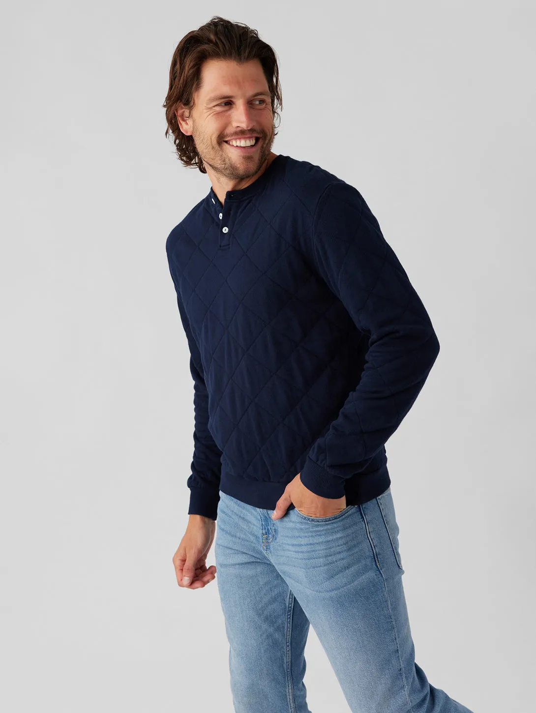 Quilted Henley Pullover - Indigo