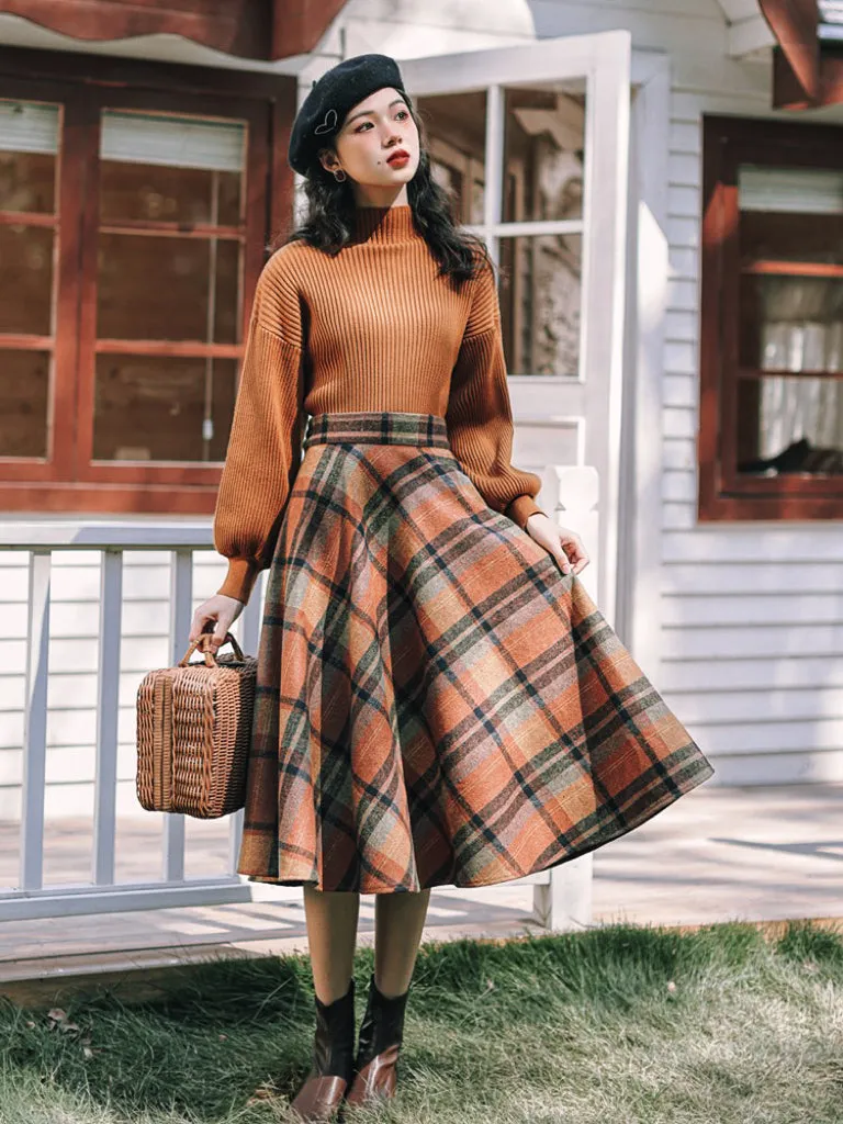 Shadows in the Air Wool Dark Academia Plaid Dress Set