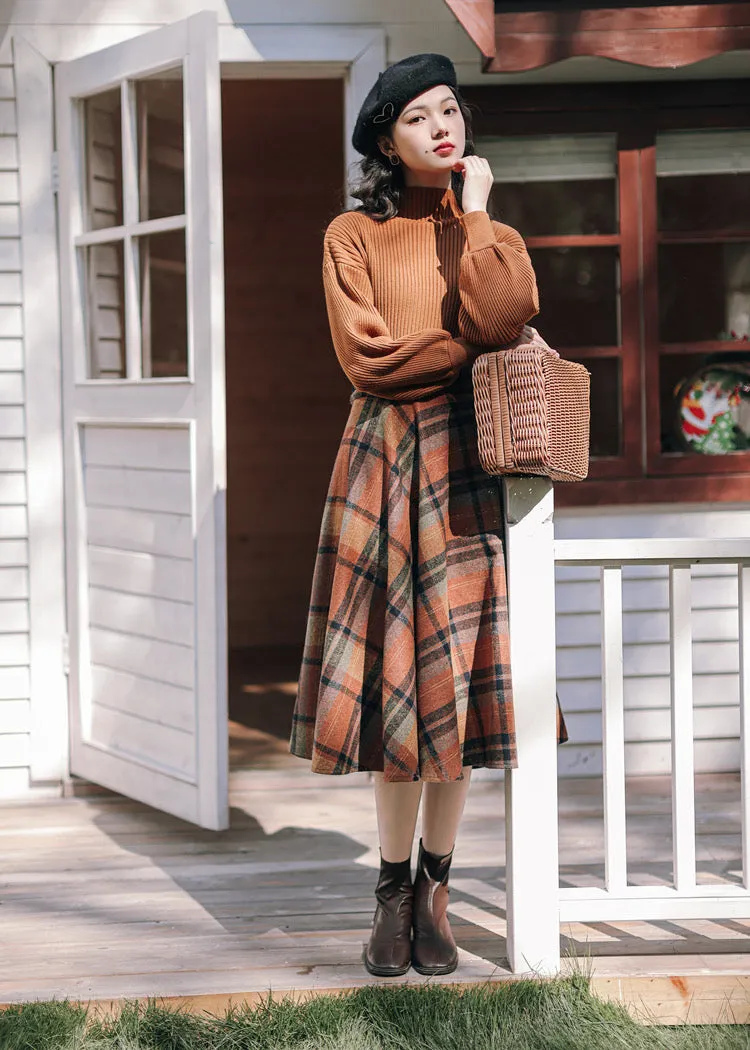 Shadows in the Air Wool Dark Academia Plaid Dress Set