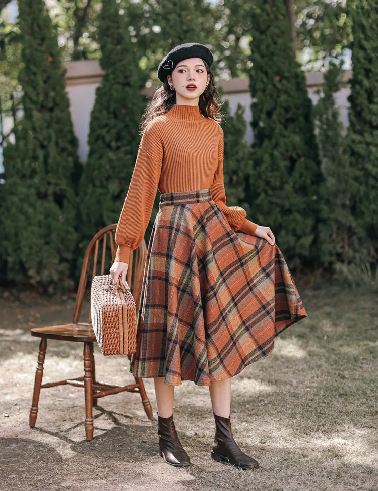 Shadows in the Air Wool Dark Academia Plaid Dress Set